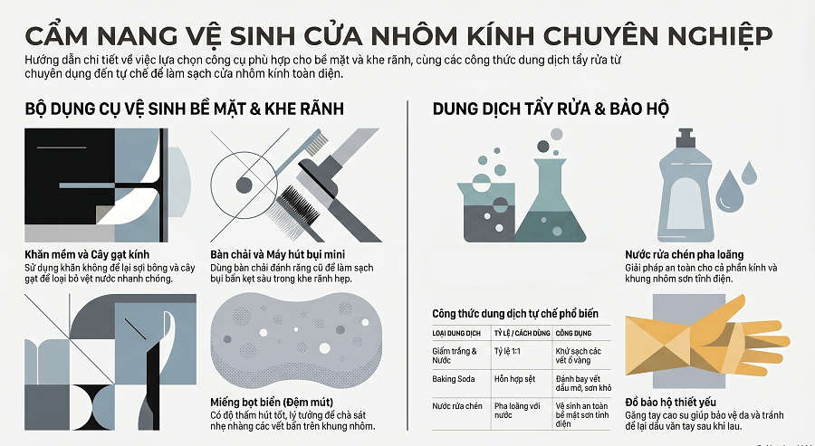 Bộ dụng cụ chuyên dụng vệ sinh cửa nhôm kính